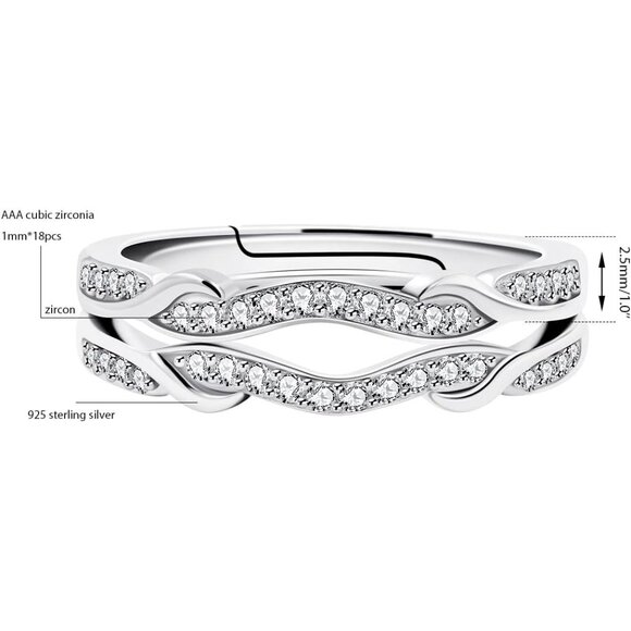 🆕 Women Silver Stack Eternity Rings Infinity Double Wrap Guard Enhancer Wedding - Picture 4 of 9